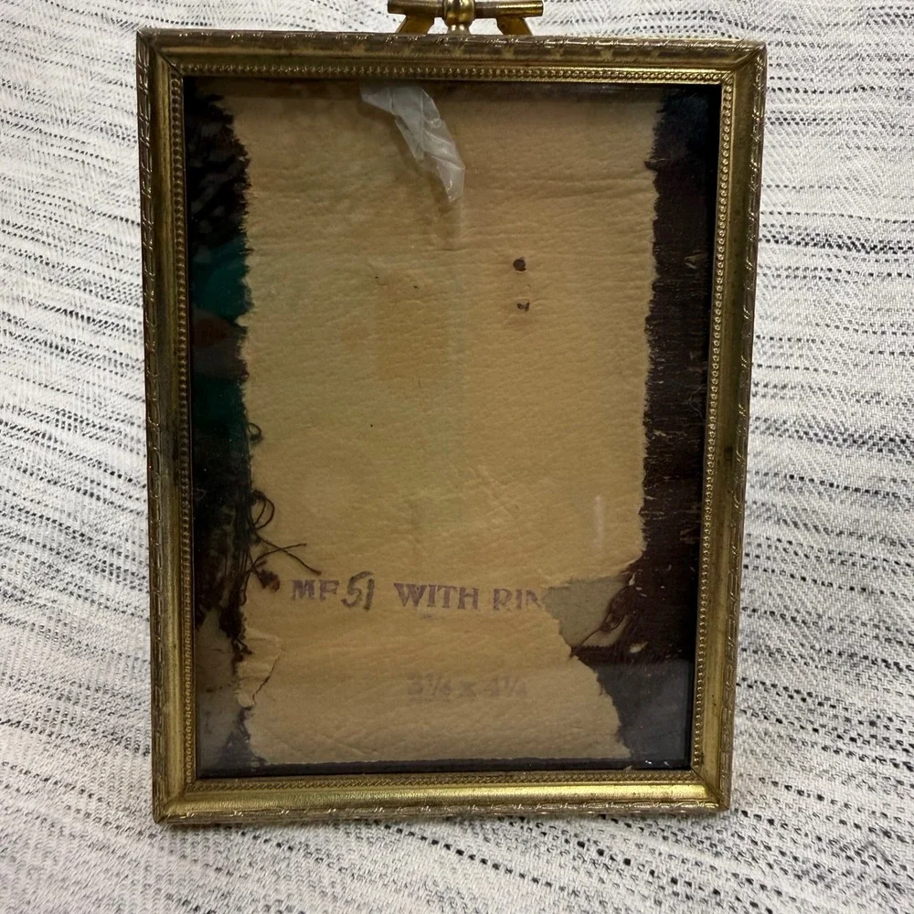 Vintage Brass Rectangular Picture Frame Free Standing Wall Hanging Decor Cottage